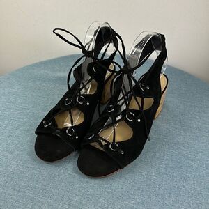 Marc Fisher Rivva Black Leather Lace Up Heels Size 10 M
